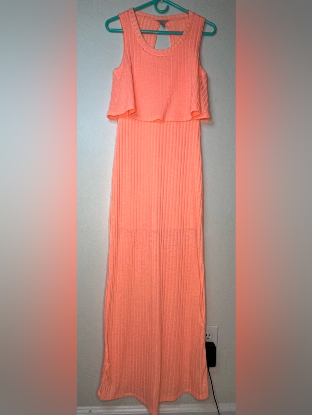 Guess Coral Ribbed Maxi Dress with Open Back!